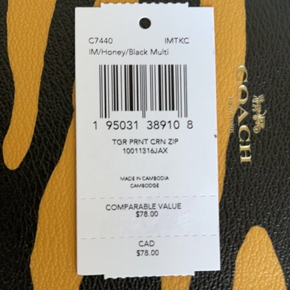 Coach Corner Zip Wristlet With Tiger Print Gold/Honey/Black Multi - Picture 15 of 16
